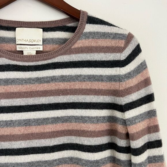 Cynthia Rowley Cashmere Stripe Crewneck Sweater | Size Medium - Picture 4 of 5